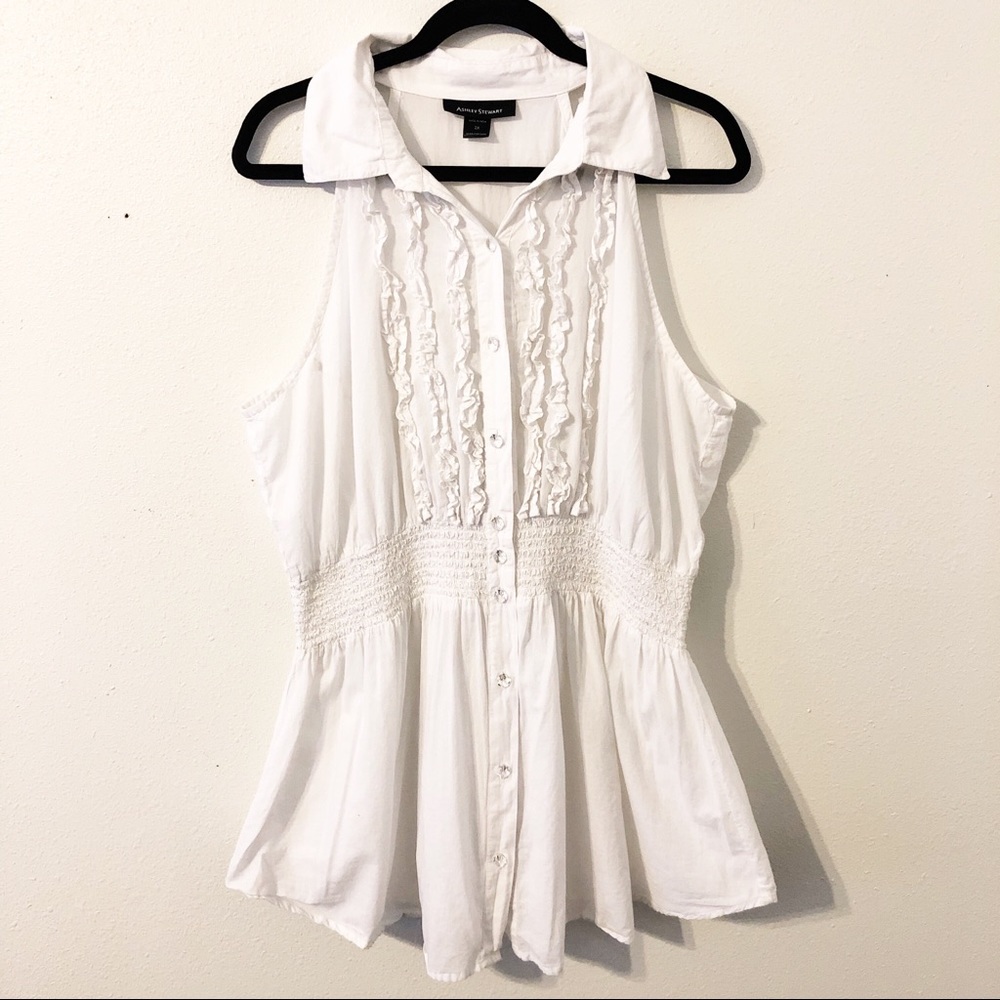 Ashley Stewart White Button Down Sleeveless Top 2X